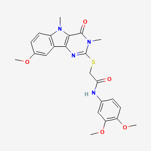 molecular formula C23H24N4O5S B2634079 N-(3,4-dimethoxyphenyl)-2-({8-methoxy-3,5-dimethyl-4-oxo-3H,4H,5H-pyrimido[5,4-b]indol-2-yl}sulfanyl)acetamide CAS No. 1112435-94-5