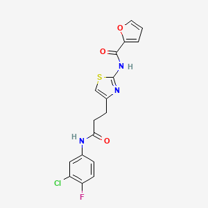 molecular formula C17H13ClFN3O3S B2634100 N-(4-(3-((3-chloro-4-fluorophenyl)amino)-3-oxopropyl)thiazol-2-yl)furan-2-carboxamide CAS No. 1021229-20-8