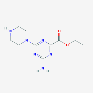 molecular formula C10H16N6O2 B2634124 Ethyl 4-amino-6-(piperazin-1-yl)-1,3,5-triazine-2-carboxylate CAS No. 2137647-52-8