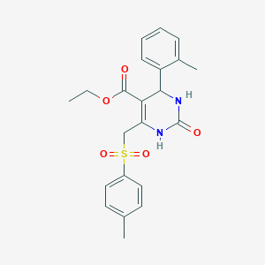 molecular formula C22H24N2O5S B2634126 Ethyl 6-[(4-methylbenzenesulfonyl)methyl]-4-(2-methylphenyl)-2-oxo-1,2,3,4-tetrahydropyrimidine-5-carboxylate CAS No. 902277-71-8