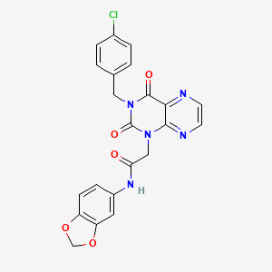 molecular formula C22H16ClN5O5 B2634129 N-(2H-1,3-benzodioxol-5-yl)-2-{3-[(4-chlorophenyl)methyl]-2,4-dioxo-1,2,3,4-tetrahydropteridin-1-yl}acetamide CAS No. 1357730-56-3