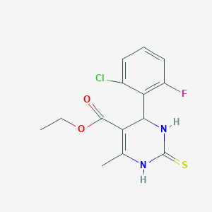 molecular formula C14H14ClFN2O2S B2634180 Ethyl 6-(2-chloro-6-fluorophenyl)-2-mercapto-4-methyl-1,6-dihydropyrimidine-5-carboxylate CAS No. 134074-31-0