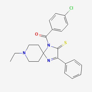 molecular formula C22H22ClN3OS B2634333 1-(4-Chlorobenzoyl)-8-ethyl-3-phenyl-1,4,8-triazaspiro[4.5]dec-3-ene-2-thione CAS No. 872199-77-4