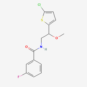 molecular formula C14H13ClFNO2S B2634356 N-[2-(5-chlorothiophen-2-yl)-2-methoxyethyl]-3-fluorobenzamide CAS No. 2034256-82-9
