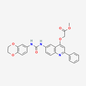 molecular formula C27H23N3O6 B2634406 methyl 2-[(6-{[(2,3-dihydro-1,4-benzodioxin-6-yl)carbamoyl]amino}-2-phenylquinolin-4-yl)oxy]acetate CAS No. 1115948-99-6