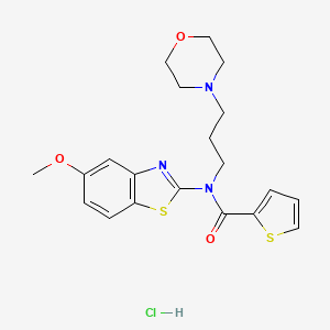 molecular formula C20H24ClN3O3S2 B2634488 N-(5-methoxybenzo[d]thiazol-2-yl)-N-(3-morpholinopropyl)thiophene-2-carboxamide hydrochloride CAS No. 1215764-68-3