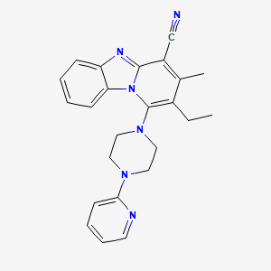 molecular formula C24H24N6 B2634498 12-Ethyl-11-methyl-13-[4-(pyridin-2-yl)piperazin-1-yl]-1,8-diazatricyclo[7.4.0.0^{2,7}]trideca-2(7),3,5,8,10,12-hexaene-10-carbonitrile CAS No. 305333-13-5