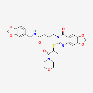 molecular formula C29H32N4O8S B2634544 N-[(2H-1,3-benzodioxol-5-yl)methyl]-4-(6-{[1-(morpholin-4-yl)-1-oxobutan-2-yl]sulfanyl}-8-oxo-2H,7H,8H-[1,3]dioxolo[4,5-g]quinazolin-7-yl)butanamide CAS No. 896681-87-1