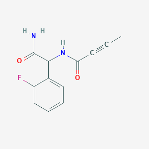 molecular formula C12H11FN2O2 B2634555 N-[2-Amino-1-(2-fluorophenyl)-2-oxoethyl]but-2-ynamide CAS No. 2411198-85-9