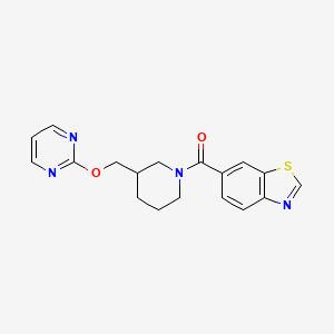 molecular formula C18H18N4O2S B2634580 6-{3-[(Pyrimidin-2-yloxy)methyl]piperidine-1-carbonyl}-1,3-benzothiazole CAS No. 2379977-20-3