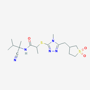 molecular formula C17H27N5O3S2 B2634587 N-(1-cyano-1,2-dimethylpropyl)-2-({5-[(1,1-dioxo-1lambda6-thiolan-3-yl)methyl]-4-methyl-4H-1,2,4-triazol-3-yl}sulfanyl)propanamide CAS No. 1212401-02-9