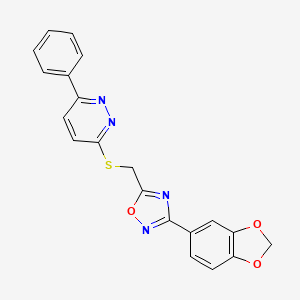molecular formula C20H14N4O3S B2634626 3-({[3-(2H-1,3-BENZODIOXOL-5-YL)-1,2,4-OXADIAZOL-5-YL]METHYL}SULFANYL)-6-PHENYLPYRIDAZINE CAS No. 1111316-38-1
