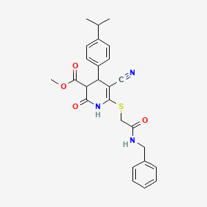 molecular formula C26H27N3O4S B2634700 Methyl 6-((2-(benzylamino)-2-oxoethyl)thio)-5-cyano-4-(4-isopropylphenyl)-2-oxo-1,2,3,4-tetrahydropyridine-3-carboxylate CAS No. 487035-58-5