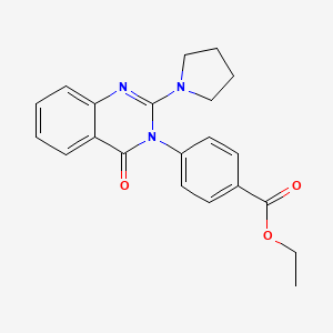 molecular formula C21H21N3O3 B2634722 Ethyl 4-[4-oxo-2-(pyrrolidin-1-yl)-3,4-dihydroquinazolin-3-yl]benzoate CAS No. 1111053-15-6