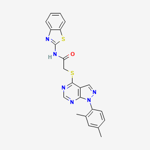molecular formula C22H18N6OS2 B2634723 N-(benzo[d]thiazol-2-yl)-2-((1-(2,4-dimethylphenyl)-1H-pyrazolo[3,4-d]pyrimidin-4-yl)thio)acetamide CAS No. 893928-31-9