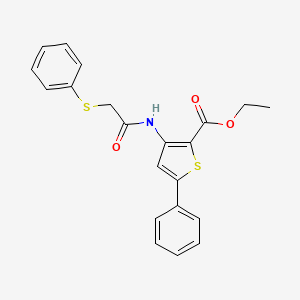 molecular formula C21H19NO3S2 B2634746 Ethyl 5-phenyl-3-(2-(phenylthio)acetamido)thiophene-2-carboxylate CAS No. 922805-37-6