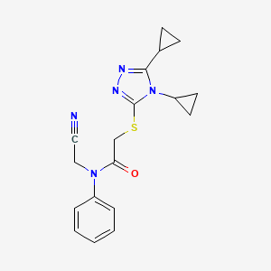 molecular formula C18H19N5OS B2634756 N-(cyanomethyl)-2-[(4,5-dicyclopropyl-1,2,4-triazol-3-yl)sulfanyl]-N-phenylacetamide CAS No. 878240-87-0