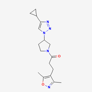 molecular formula C17H23N5O2 B2634802 1-(3-(4-cyclopropyl-1H-1,2,3-triazol-1-yl)pyrrolidin-1-yl)-3-(3,5-dimethylisoxazol-4-yl)propan-1-one CAS No. 2034223-12-4