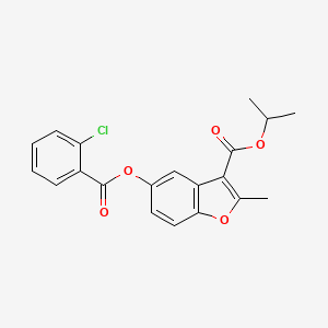 molecular formula C20H17ClO5 B2634816 Isopropyl 5-((2-chlorobenzoyl)oxy)-2-methylbenzofuran-3-carboxylate CAS No. 637747-47-8