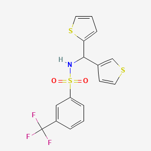 molecular formula C16H12F3NO2S3 B2634859 N-(thiophen-2-yl(thiophen-3-yl)methyl)-3-(trifluoromethyl)benzenesulfonamide CAS No. 2034306-41-5