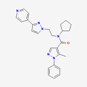 molecular formula C26H28N6O B2634864 N-cyclopentyl-5-methyl-1-phenyl-N-(2-(3-(pyridin-4-yl)-1H-pyrazol-1-yl)ethyl)-1H-pyrazole-4-carboxamide CAS No. 2034607-37-7