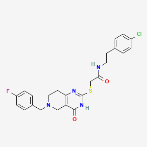 molecular formula C24H24ClFN4O2S B2634974 N-[2-(4-chlorophenyl)ethyl]-2-({6-[(4-fluorophenyl)methyl]-4-oxo-3H,4H,5H,6H,7H,8H-pyrido[4,3-d]pyrimidin-2-yl}sulfanyl)acetamide CAS No. 946370-06-5