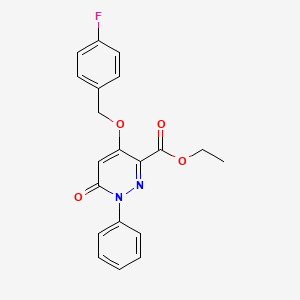 molecular formula C20H17FN2O4 B2634985 ethyl 4-[(4-fluorophenyl)methoxy]-6-oxo-1-phenyl-1,6-dihydropyridazine-3-carboxylate CAS No. 886952-30-3