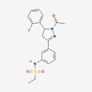 molecular formula C19H20FN3O3S B2635013 N-(3-(1-acetyl-5-(2-fluorophenyl)-4,5-dihydro-1H-pyrazol-3-yl)phenyl)ethanesulfonamide CAS No. 710986-47-3