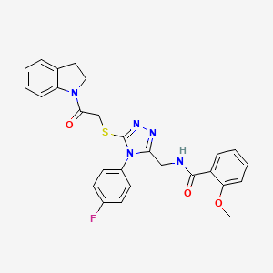 molecular formula C27H24FN5O3S B2635111 N-((4-(4-fluorophenyl)-5-((2-(indolin-1-yl)-2-oxoethyl)thio)-4H-1,2,4-triazol-3-yl)methyl)-2-methoxybenzamide CAS No. 310427-14-6