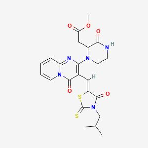 molecular formula C23H25N5O5S2 B2635132 (Z)-methyl 2-(1-(3-((3-isobutyl-4-oxo-2-thioxothiazolidin-5-ylidene)methyl)-4-oxo-4H-pyrido[1,2-a]pyrimidin-2-yl)-3-oxopiperazin-2-yl)acetate CAS No. 1031318-95-2