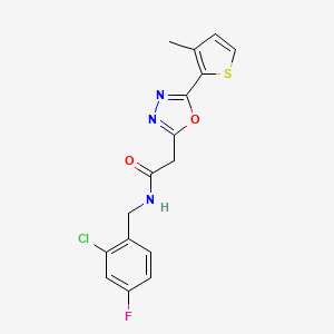 molecular formula C16H13ClFN3O2S B2635152 N-[(2-chloro-4-fluorophenyl)methyl]-2-[5-(3-methylthiophen-2-yl)-1,3,4-oxadiazol-2-yl]acetamide CAS No. 1286702-48-4