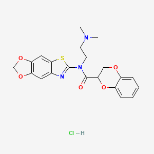 molecular formula C21H22ClN3O5S B2635179 N-[2-(dimethylamino)ethyl]-N-([1,3]dioxolo[4,5-f][1,3]benzothiazol-6-yl)-2,3-dihydro-1,4-benzodioxine-3-carboxamide;hydrochloride CAS No. 1215364-85-4