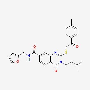 molecular formula C28H29N3O4S B2635210 N-[(furan-2-yl)methyl]-3-(3-methylbutyl)-2-{[2-(4-methylphenyl)-2-oxoethyl]sulfanyl}-4-oxo-3,4-dihydroquinazoline-7-carboxamide CAS No. 1113134-15-8
