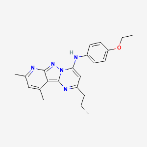 molecular formula C22H25N5O B2635233 N-(4-ethoxyphenyl)-11,13-dimethyl-4-propyl-3,7,8,10-tetrazatricyclo[7.4.0.02,7]trideca-1,3,5,8,10,12-hexaen-6-amine CAS No. 890623-51-5
