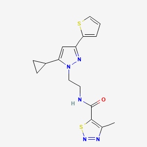 molecular formula C16H17N5OS2 B2635296 N-(2-(5-cyclopropyl-3-(thiophen-2-yl)-1H-pyrazol-1-yl)ethyl)-4-methyl-1,2,3-thiadiazole-5-carboxamide CAS No. 1797816-54-6