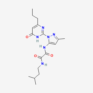 molecular formula C18H26N6O3 B2635372 N1-isopentyl-N2-(3-methyl-1-(6-oxo-4-propyl-1,6-dihydropyrimidin-2-yl)-1H-pyrazol-5-yl)oxalamide CAS No. 1013987-30-8