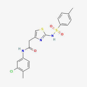 molecular formula C19H18ClN3O3S2 B2635378 N-(3-chloro-4-methylphenyl)-2-(2-(4-methylphenylsulfonamido)thiazol-4-yl)acetamide CAS No. 921998-87-0