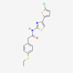 molecular formula C17H15ClN2OS3 B2635379 N-(4-(5-chlorothiophen-2-yl)thiazol-2-yl)-2-(4-(ethylthio)phenyl)acetamide CAS No. 919847-14-6