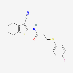 molecular formula C18H17FN2OS2 B2635414 N-(3-cyano-4,5,6,7-tetrahydro-1-benzothiophen-2-yl)-3-[(4-fluorophenyl)sulfanyl]propanamide CAS No. 896353-49-4