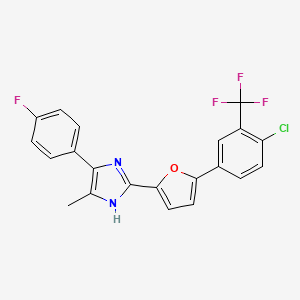 molecular formula C21H13ClF4N2O B2635433 2-[5-[4-Chloro-3-(trifluoromethyl)phenyl]furan-2-yl]-4-(4-fluorophenyl)-5-methyl-1H-imidazole CAS No. 1935723-07-1