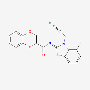 molecular formula C19H13FN2O3S B2635434 (Z)-N-(4-fluoro-3-(prop-2-yn-1-yl)benzo[d]thiazol-2(3H)-ylidene)-2,3-dihydrobenzo[b][1,4]dioxine-2-carboxamide CAS No. 865249-04-3