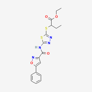 molecular formula C18H18N4O4S2 B2635450 Ethyl 2-((5-(5-phenylisoxazole-3-carboxamido)-1,3,4-thiadiazol-2-yl)thio)butanoate CAS No. 1351660-75-7