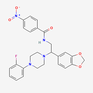 molecular formula C26H25FN4O5 B2635511 N-[2-(2H-1,3-benzodioxol-5-yl)-2-[4-(2-fluorophenyl)piperazin-1-yl]ethyl]-4-nitrobenzamide CAS No. 896352-31-1