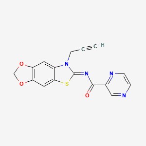 molecular formula C16H10N4O3S B2635528 N-(7-prop-2-ynyl-[1,3]dioxolo[4,5-f][1,3]benzothiazol-6-ylidene)pyrazine-2-carboxamide CAS No. 1173491-45-6