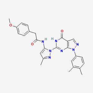 molecular formula C26H25N7O3 B2635582 N-(1-(1-(3,4-dimethylphenyl)-4-oxo-4,5-dihydro-1H-pyrazolo[3,4-d]pyrimidin-6-yl)-3-methyl-1H-pyrazol-5-yl)-2-(4-methoxyphenyl)acetamide CAS No. 1169988-22-0