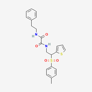molecular formula C23H24N2O4S2 B2635586 N-[2-(4-methylbenzenesulfonyl)-2-(thiophen-2-yl)ethyl]-N'-(2-phenylethyl)ethanediamide CAS No. 896344-95-9