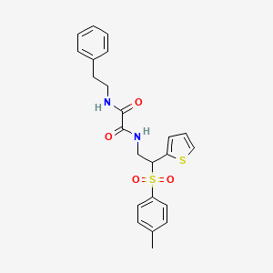 molecular formula C23H24N2O4S2 B2635586 N1-phenethyl-N2-(2-(thiophen-2-yl)-2-tosylethyl)oxalamide CAS No. 896344-95-9