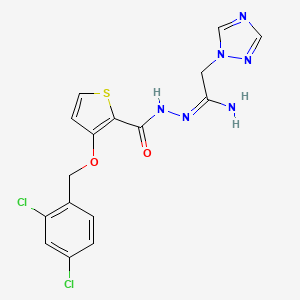 molecular formula C16H14Cl2N6O2S B2635590 N-[(E)-[1-amino-2-(1,2,4-triazol-1-yl)ethylidene]amino]-3-[(2,4-dichlorophenyl)methoxy]thiophene-2-carboxamide CAS No. 339009-57-3