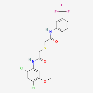 molecular formula C18H15Cl2F3N2O3S B2635596 2-{[2-(2,4-dichloro-5-methoxyanilino)-2-oxoethyl]sulfanyl}-N-[3-(trifluoromethyl)phenyl]acetamide CAS No. 341965-12-6
