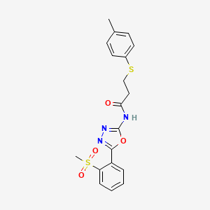 molecular formula C19H19N3O4S2 B2635613 N-[5-(2-methanesulfonylphenyl)-1,3,4-oxadiazol-2-yl]-3-[(4-methylphenyl)sulfanyl]propanamide CAS No. 886926-42-7